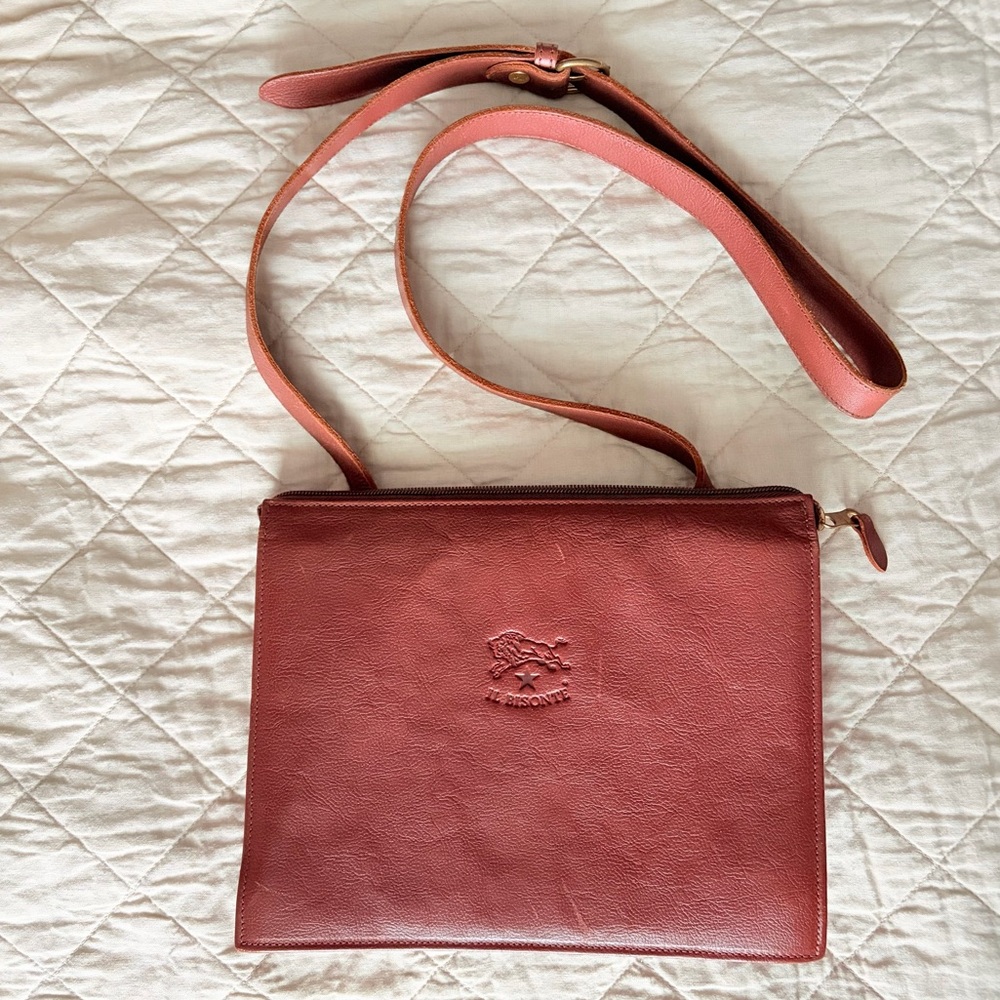 Il Bisonte Leather Crossbody Bag Burgundy Chestnut Brown, W.A. DiFilippo, Italy